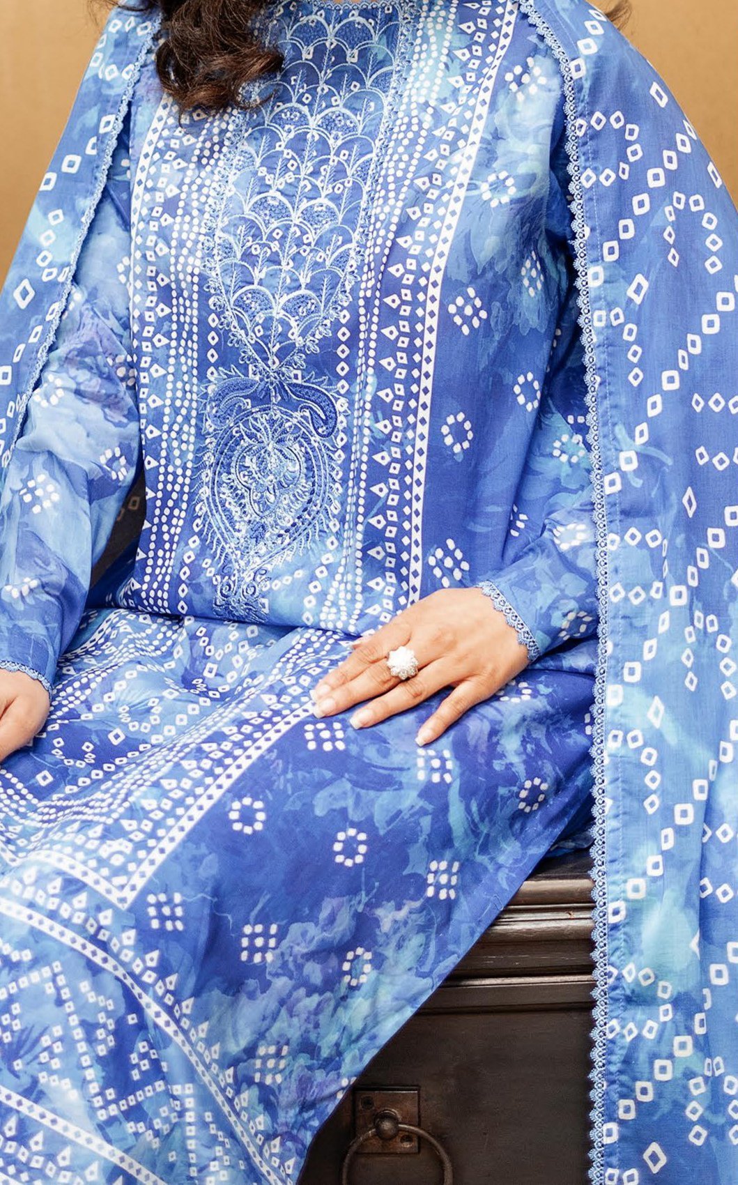 GULLBANO by Gull Jee 3 Piece Lawn Suit – Digital Chunri Print | Unstitched | Embroidered Neck - Image 3
