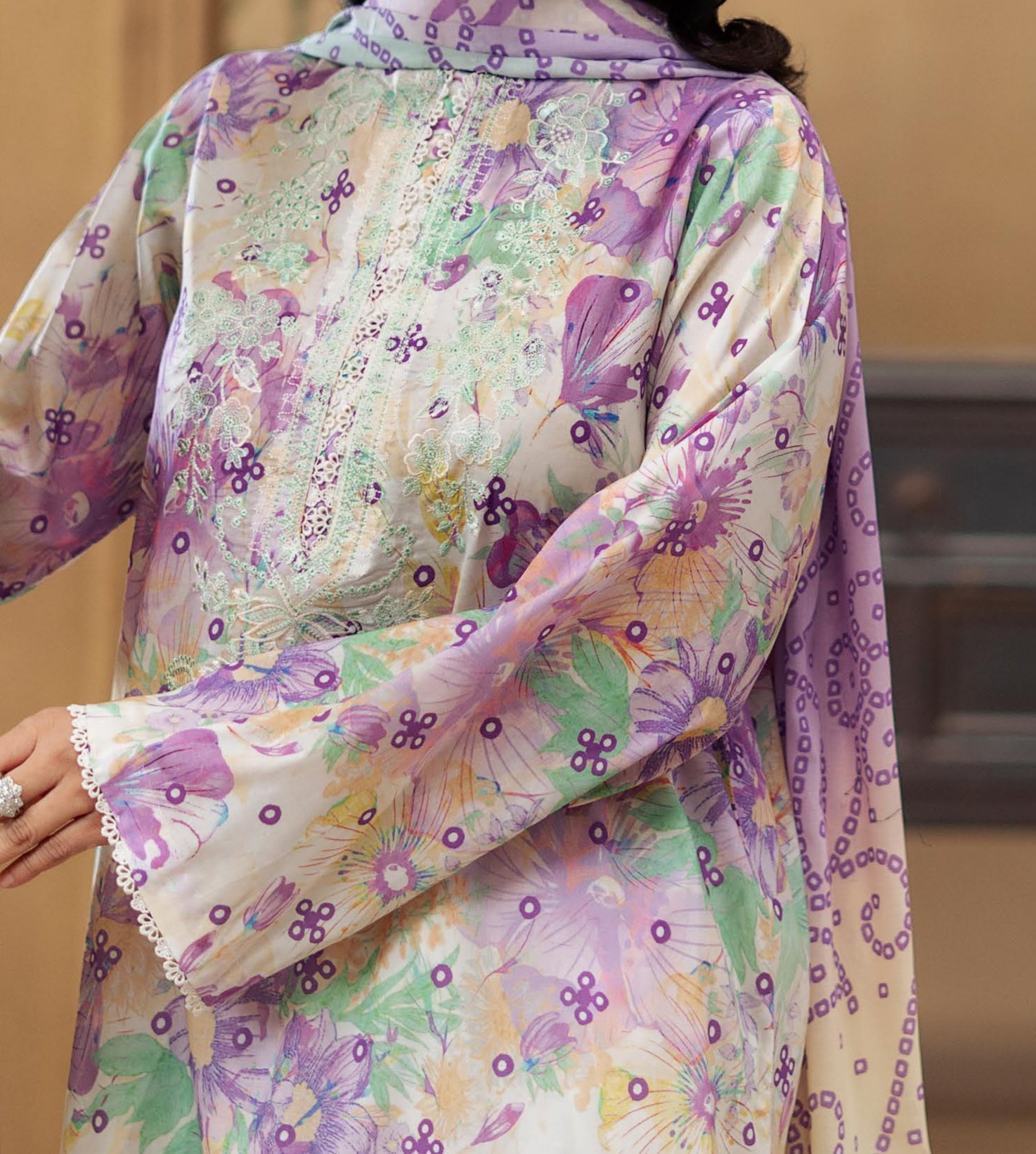 GULLBANO by Gull Jee 3 Piece Lawn Suit – Digital Chunri Print | Unstitched | Embroidered Neck - Image 2
