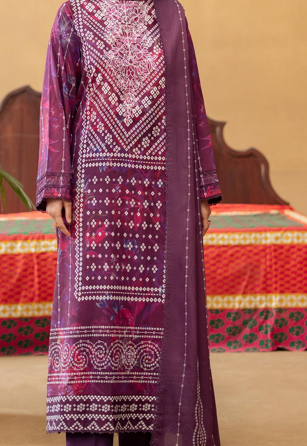 GULLBANO | 3 Piece Lawn Suit – Digital Chunri Print | Unstitched | Embroidered Neck - Image 3