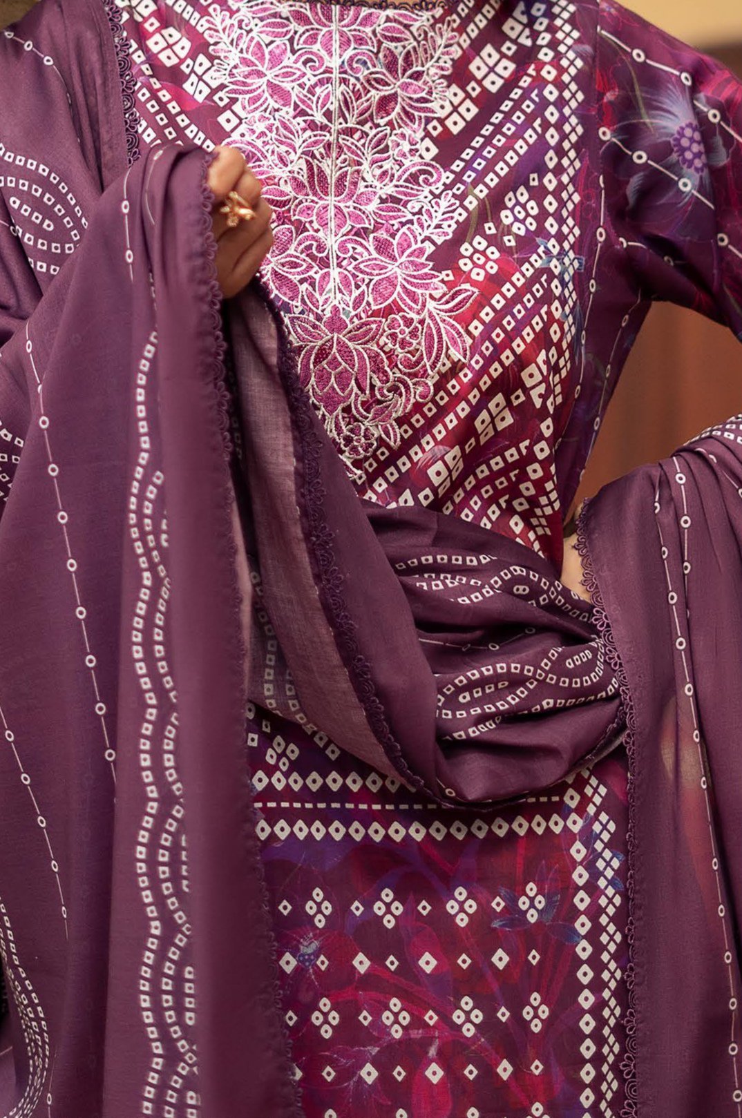 GULLBANO | 3 Piece Lawn Suit – Digital Chunri Print | Unstitched | Embroidered Neck - Image 4