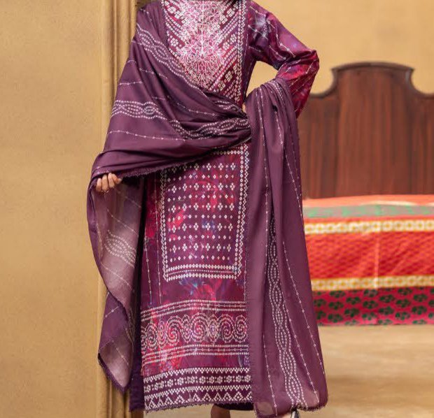 GULLBANO | 3 Piece Lawn Suit – Digital Chunri Print | Unstitched | Embroidered Neck