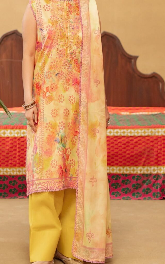 GULLBANO | 3 Piece Digital Printed Lawn Suit – Unstitched  | Embroidered Neck Summer Collection