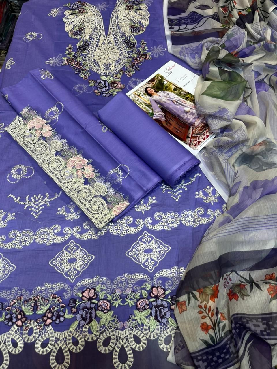 Elaf Inspired Summer Lawn Suit 2026 – 3 Piece Embroidered Dress with Chiffon Dupatta - Image 4