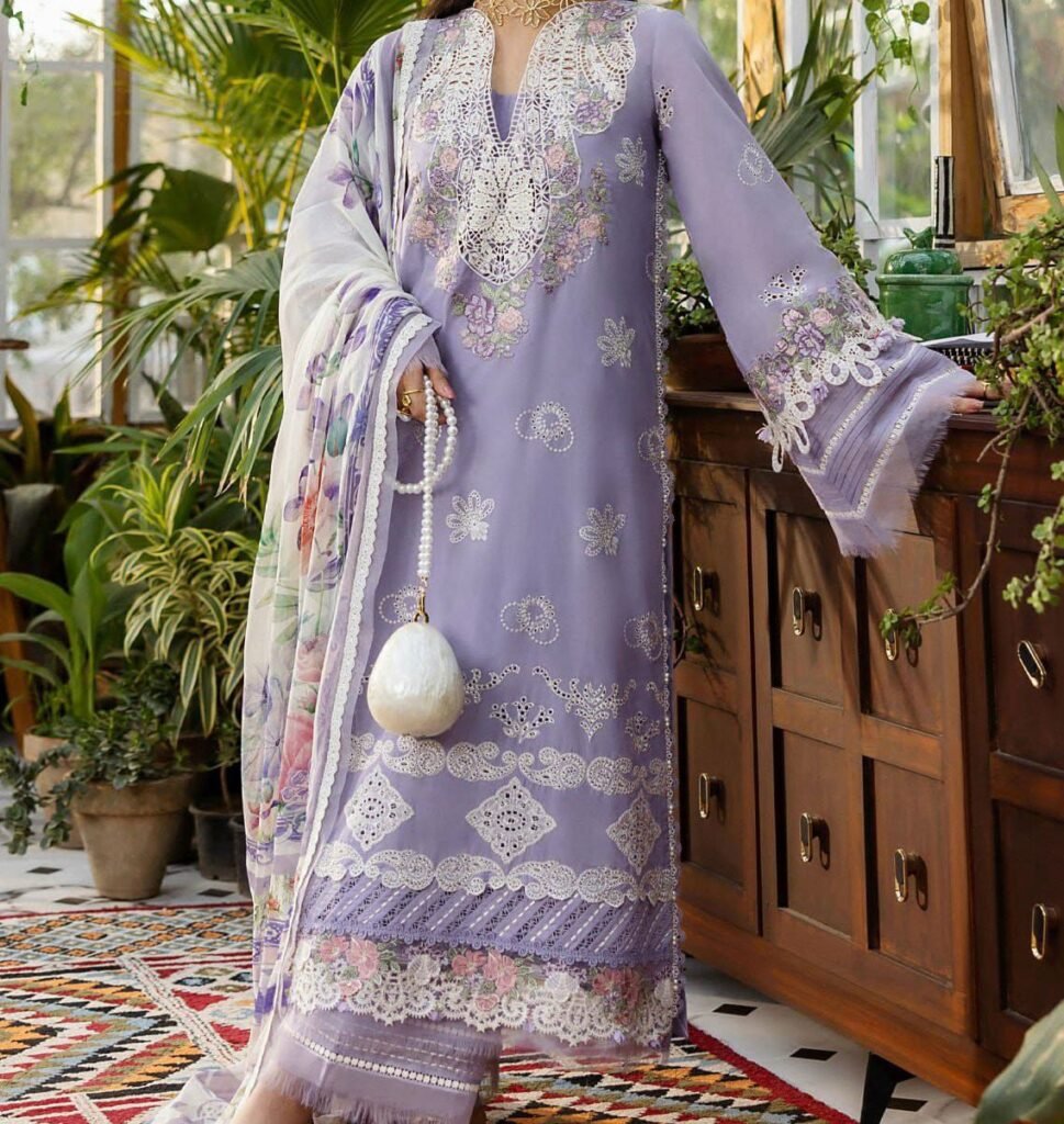 Elaf Inspired Summer Lawn Suit 2026 – 3 Piece Embroidered Dress with Chiffon Dupatta